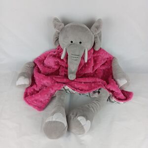Hot Pink And Gray Elephant Lovey Security Blanket Large Fat Rat Family Plush Toy